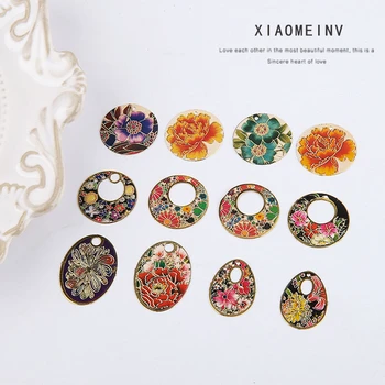 

6pcs Chinese Style Antique Folk Flower Pattern Round Pendant Copper Drop Earring for Women Material DIY Jewelry Accessories