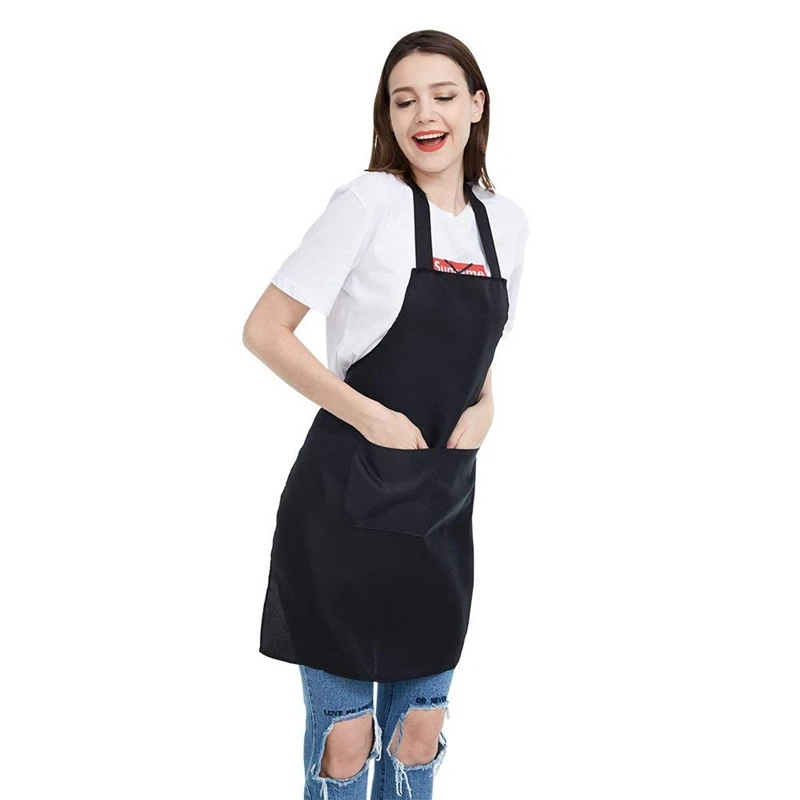 

Hot Sale 12 Pack Bib Apron - Unisex Black Apron Bulk with 2 Roomy Pockets Machine Washable for Kitchen Crafting BBQ Drawing