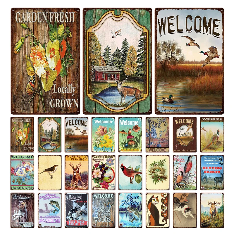

Birds And Cats Flower Natural Landscape Retro Plaque Iron Painting Metal Tin Sign Wall Decorative Painting Home Bar