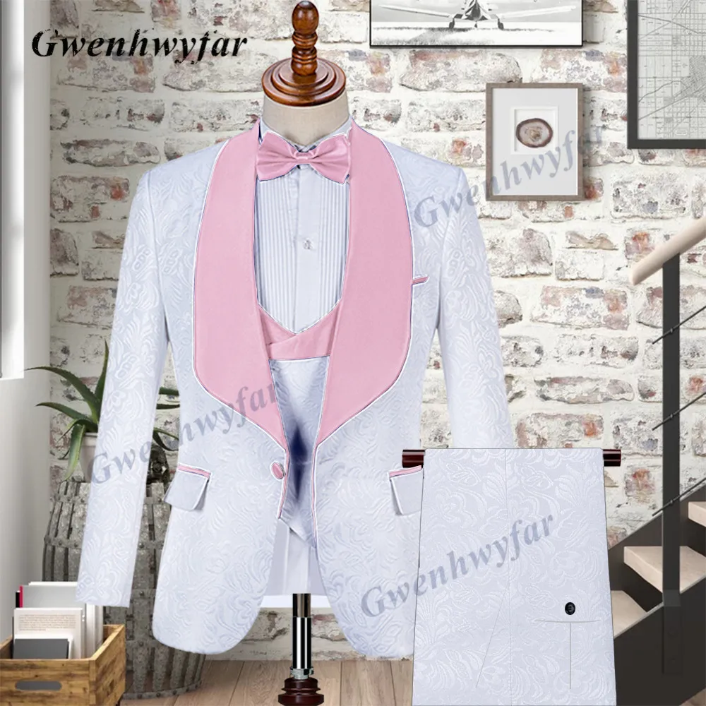 Men Gwenhwyfar Prom Suits Orange Shawl Lapel Slim Fit Wedding Suit Tuxedos Three Pieces Blazers Jacket Vest Pants