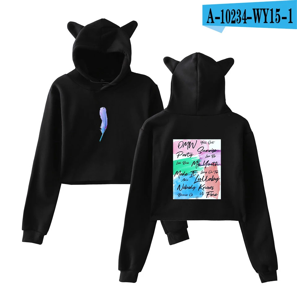 GOT7 короткий кошачий топ толстовки Kawaii пуловер толстовки женские Kpop толстовки короткие толстовки GOT7 толстовки Harajuku сексуальная одежда - Цвет: Black