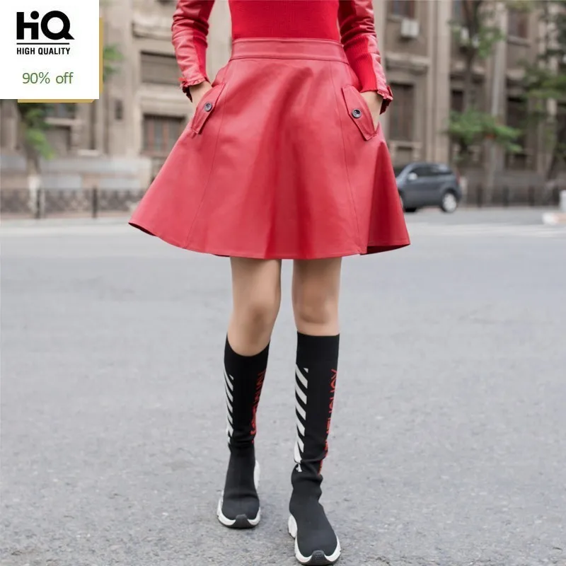 

Multi Color Women Sexy Mini Skirts Real Leather Sheepskin A-Line Skirt High Quality Lady Casual Leather Skirt Fashion Streetwear