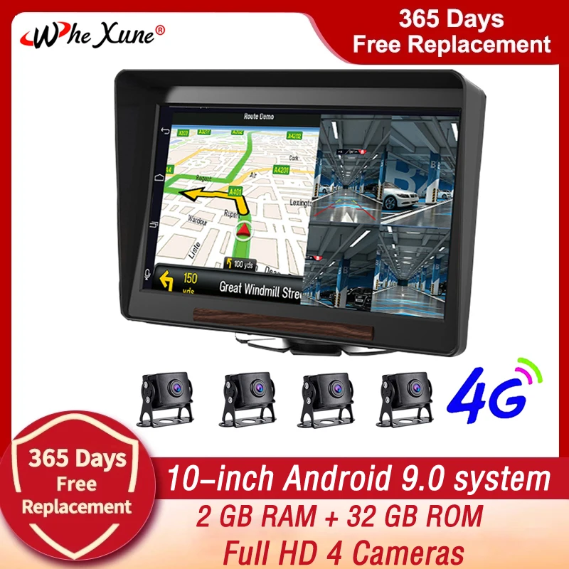 

Видеорегистратор, 10 дюймов, 4G, Android 9,0, Wi-Fi, 4 канала