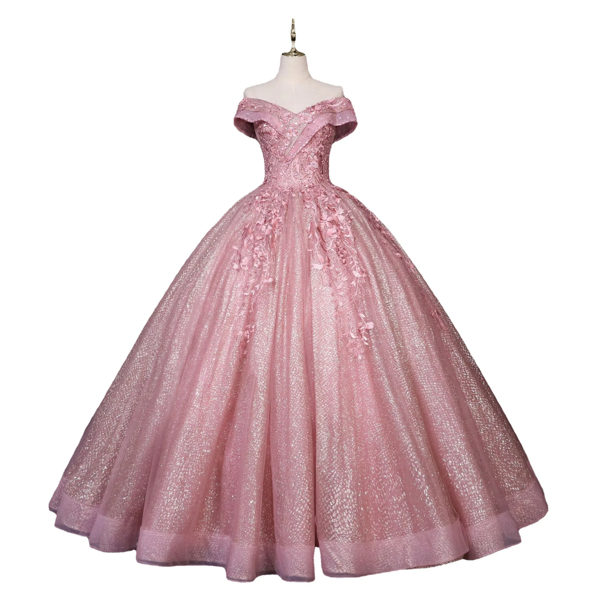 Pink Vestidos Luxury Sequin Quinceanera Dress Classic Off Shoulder Ball Gown Party Dress Robe De Bal Prom Customize