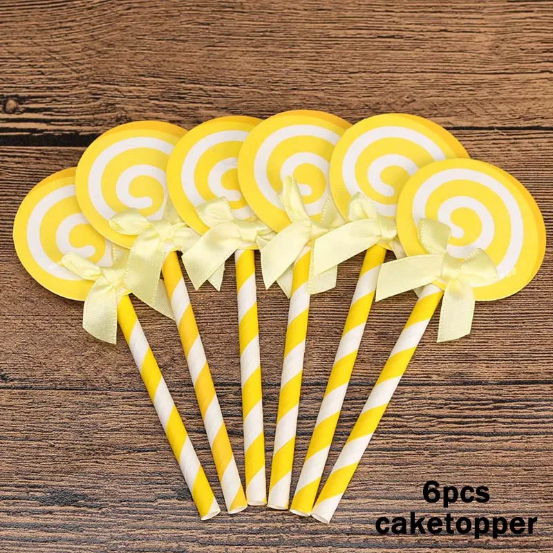 6 caketopper 6 шт. одноразовые столовые приборы с изображением медведя Винни, праздничные принадлежности для дня рождения, праздничные украшения, вечерние подарки - Цвет: 6 caketopper