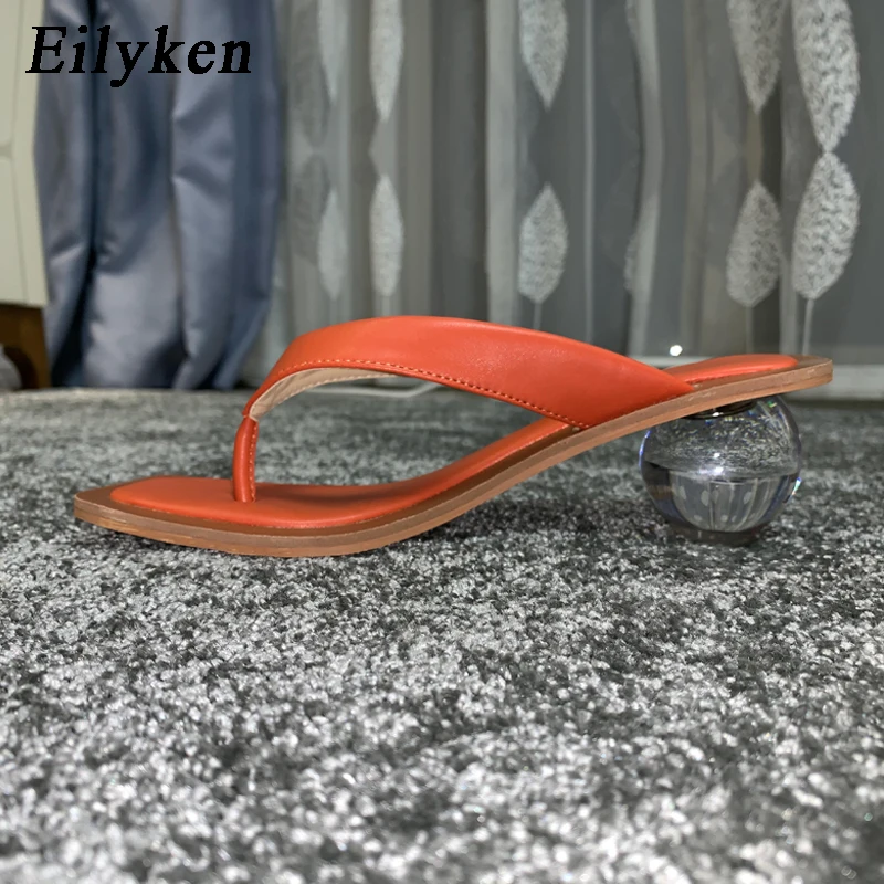 Orange Eilyken Slippers Clear Perspex Crystal Transparent Round Low Heel Peep toe Women Slides Fashion Design Flip Flops Slippers - Цвет: Orange