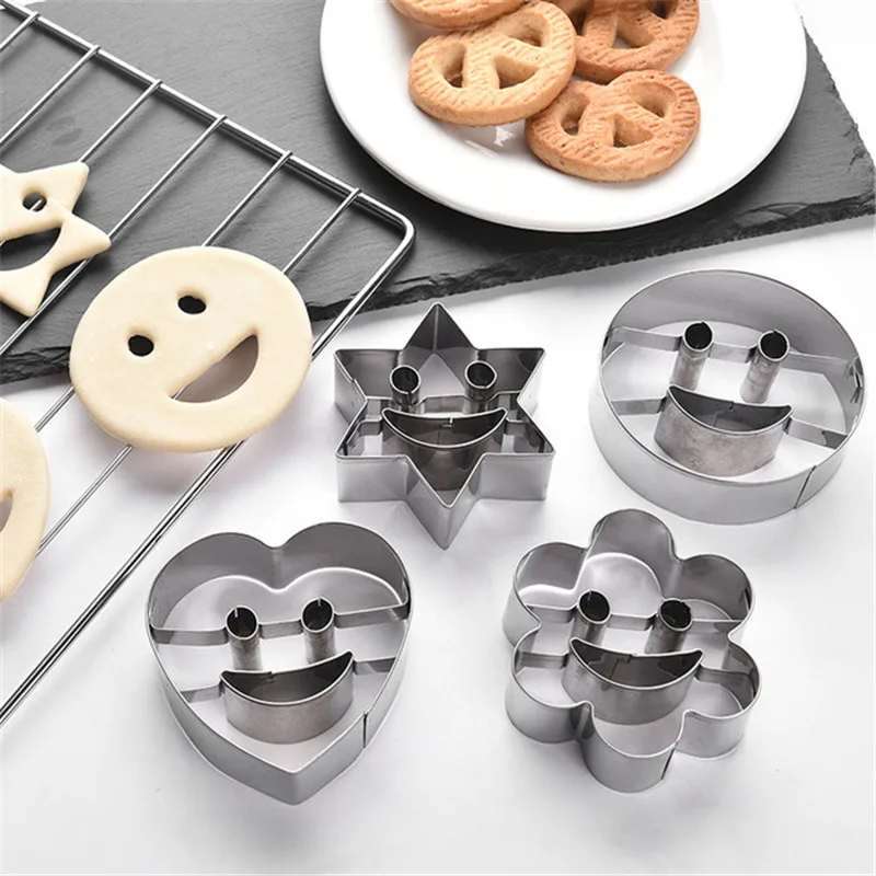 

4 piece set Nice Stainless Steel Smiling Face Emoji Biscuit Cookie Cutter Cake Decorating Mold DIY Baking Mould