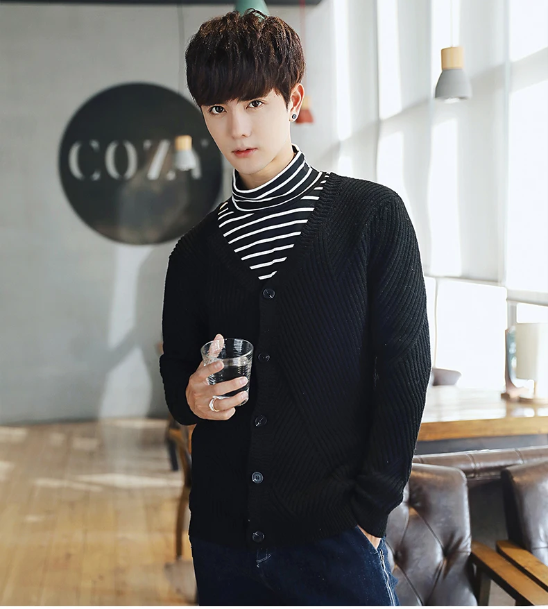 V-Neck Sweater Men's Twist Knitted Sweater Bottom Cardigan Tee Cardigan Solid Regular Casual Business Japan Style Koren Style