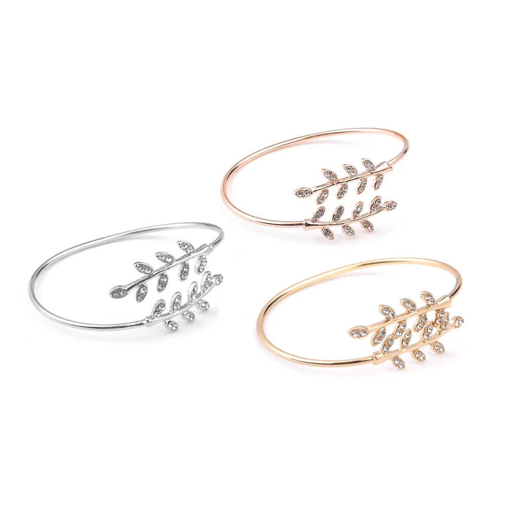 Fashion Jewelry Bracelet Party Rhinestone Leaf Bangles Adjustable Opening Bracelet Bangles for Women Girl Gift bangle bracelet