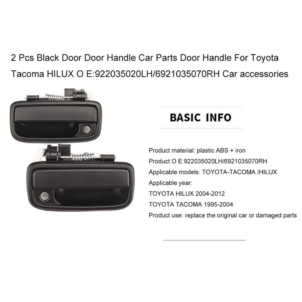 2 Pcs Black Door Door Handle Car Parts Door Handle For Toyota Tacoma HILUX O E:922035020LH/6921035070RH Car accessories