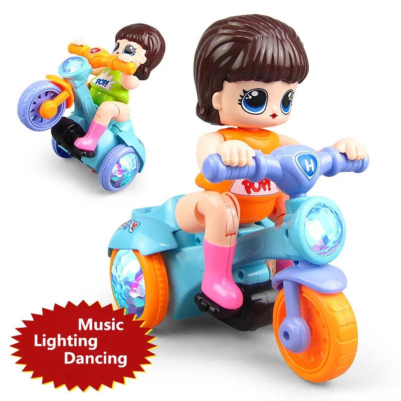 Электрическая ездовая лампа для трицикла, музыкальная мотоциклетная кукла с велосипедом, электрическая вращающаяся игрушка для детей