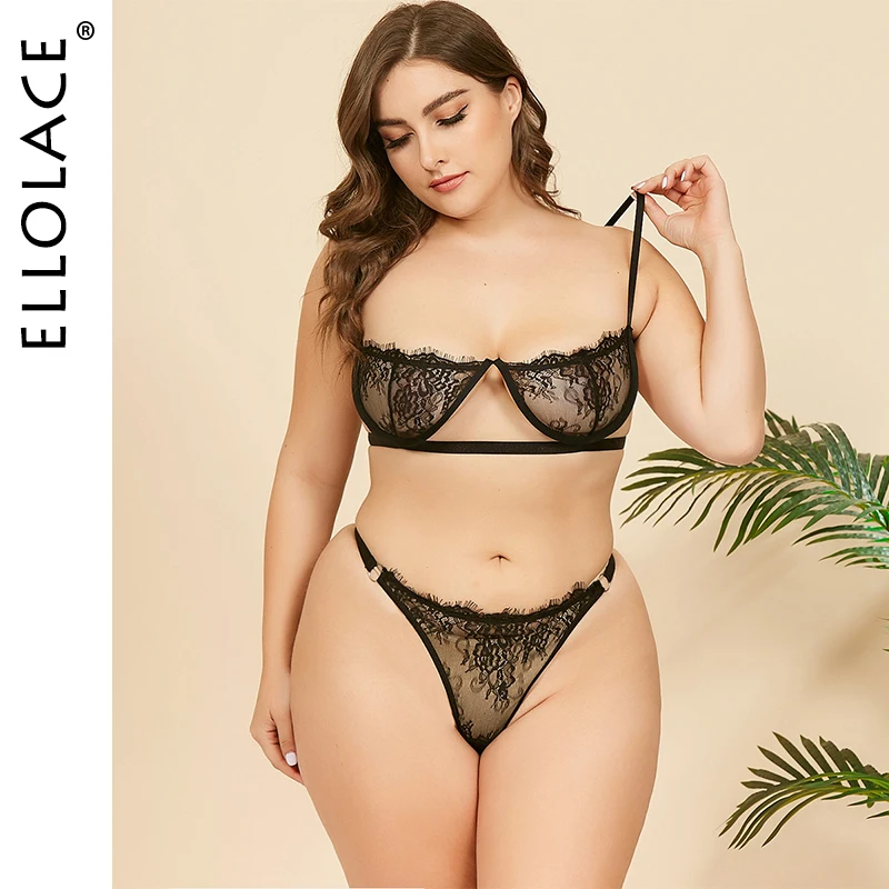 

Ellolace Plus Size Lingerie Underwear Set Women Wholesale Lace See Through Bra and Thong Female Bodycon Sexy Lingeries 2020 New