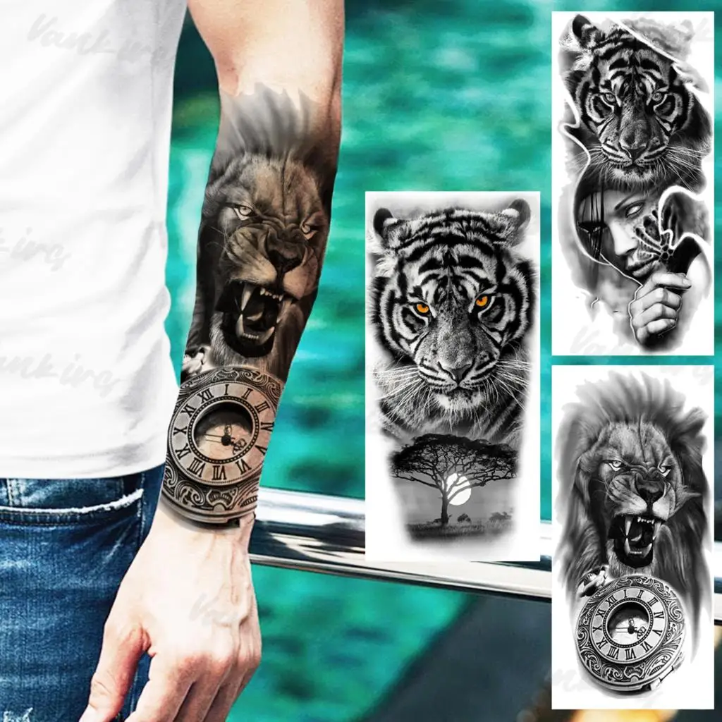 Tatouage Tigre Avant Bras Homme Tatouages Temporaires Arbre Du Tigre Noir Pour Hommes Et Femmes, Boussole  Lion Réaliste, Faux Tatouage Indien Autocollant Bras Jambes, Avant-bras -  Temporaire Tatouages - AliExpress