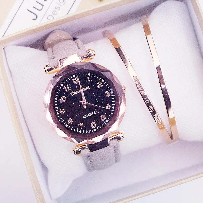 Женские модные часы, дешевые, звездное небо, женские часы-браслет, повседневные, кожа, кварцевые наручные часы, часы, Relogio Feminino D7 - Цвет: Серый