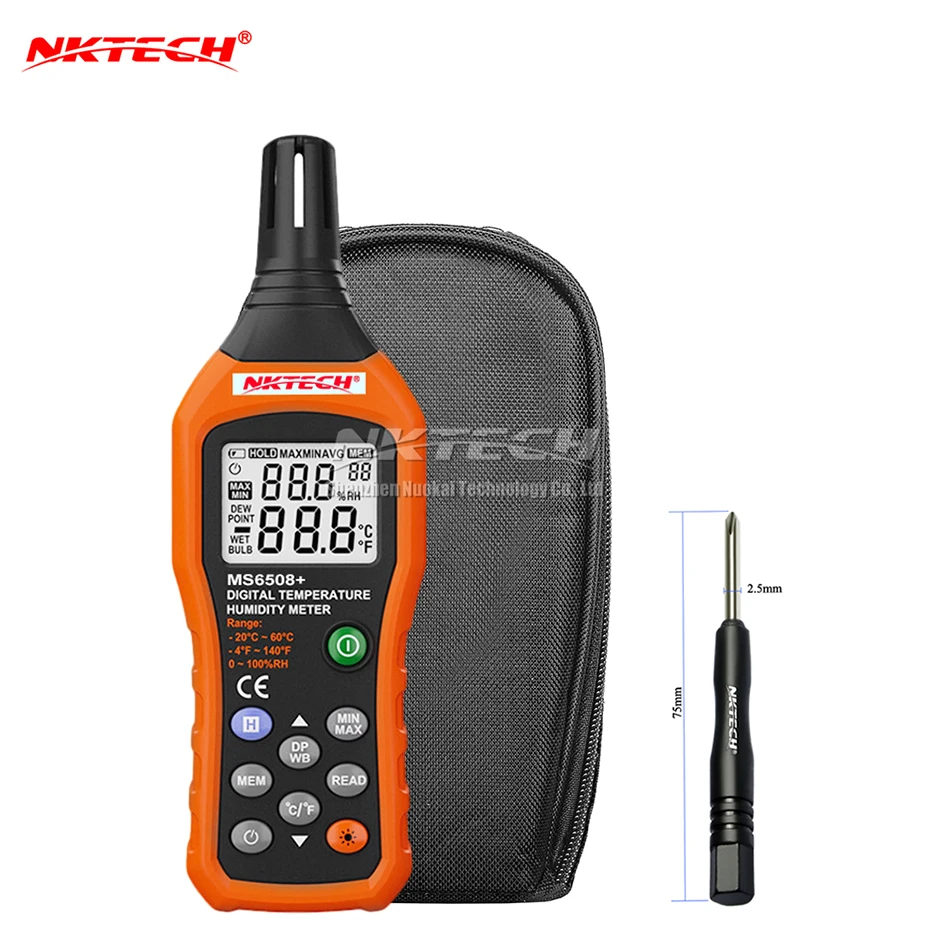 NKTECH MS6508+ цифровой измеритель температуры и влажности, термометр, гигрометр, метеостанция, барометр, точка росы, влажная лампа окружающей среды