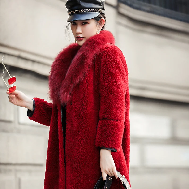 

Coat Wool 100% Female Jacket 2020 Winter Jacket Women Fox Fur Collar Sheep Shearling Fur Coat Korean Long Coats MY3724 s
