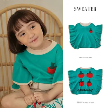 

ZMHYAOKE Ins LD 2020 Summer Girls Clothes Ruffled Girl Tops School Children's Knitted Baby Boy T-shirt Ship In June