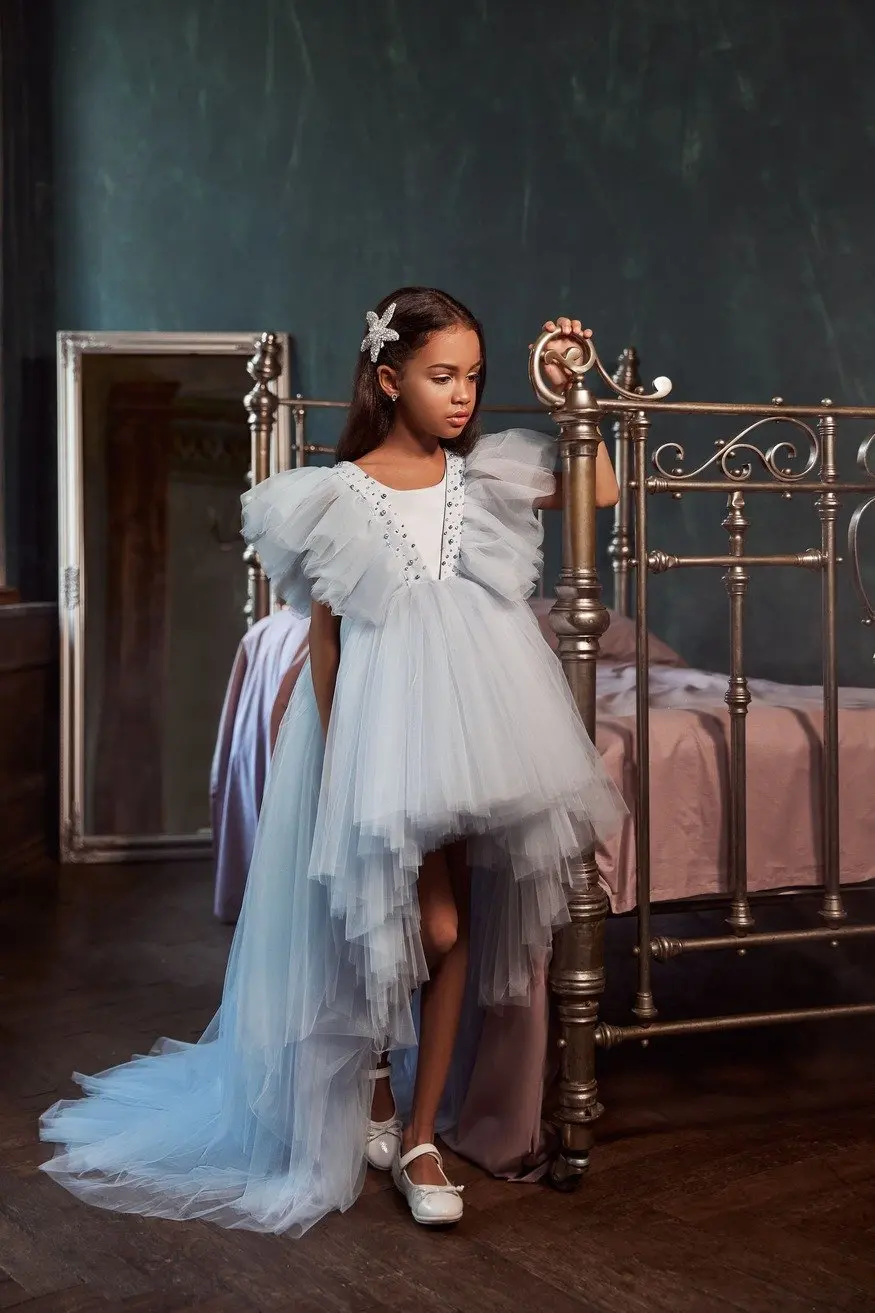 Платья для девочек с цветами кружевное платье круглым вырезом Детские вечерние