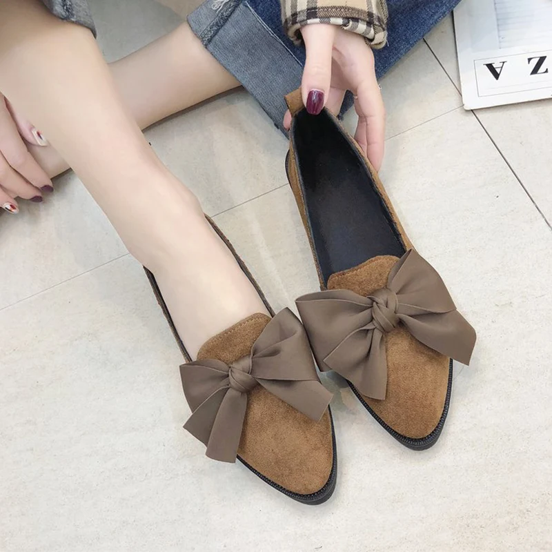 

Dropshipping Ladies Pumps Women Pointed Toe Flock Slip-On Shoes Square Heel Jobs Single Shoes Bow Zapatos De Mujer GYJY095