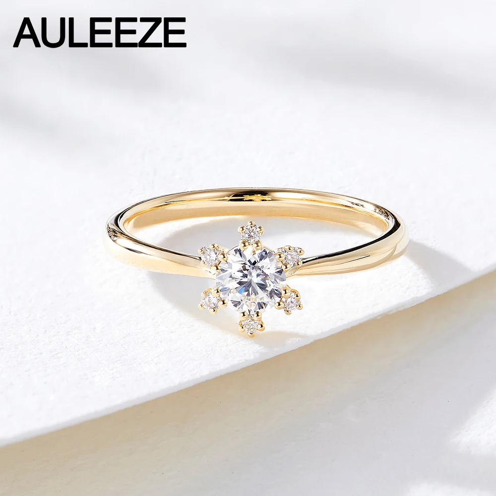 AULEEZE из 18-ти кратного желтого золота кольцо c настоящим бриллиантом SI H Цвет 0.3ct алмаз женское кольцо в виде снежинок дизайн Au750 Золотое кольцо