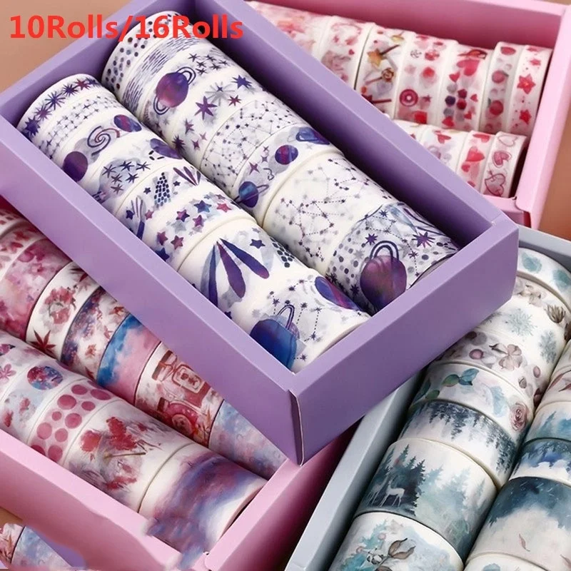 

10/16Rolls Adhesive Masking Washi Tape Scrapbook Sticker Flower Planet Tape Sticky Paper Hand Account Tape Christmas Decoration