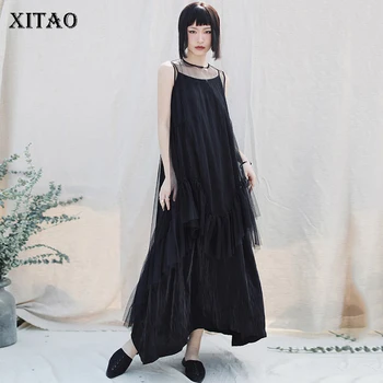 

XITAO Fashion Sheer Mesh Dress Women Summer New Trend Dresses Without Sleeve Wild Black Original Design Women Clothes DMY4421