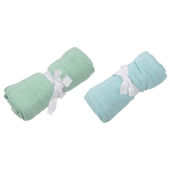 

FBIL-2x 100% Cotton Baby Infant Cellular Soft Blanket Pram Cot Bed Mosses Basket Crib Color:Fruit Green & Light Green