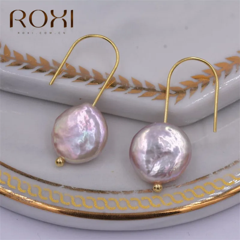 ROXI Korea Design Drop Earrings Baroque Natural Freshwater Pearl Earrings Long Temperament Hook Dangle Earrings for Women Girls