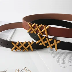 Retro PU Leather Belt For Women Designer Metal Buckle Waist Strap Female Jeans Dress Trouser Decorative Waistband