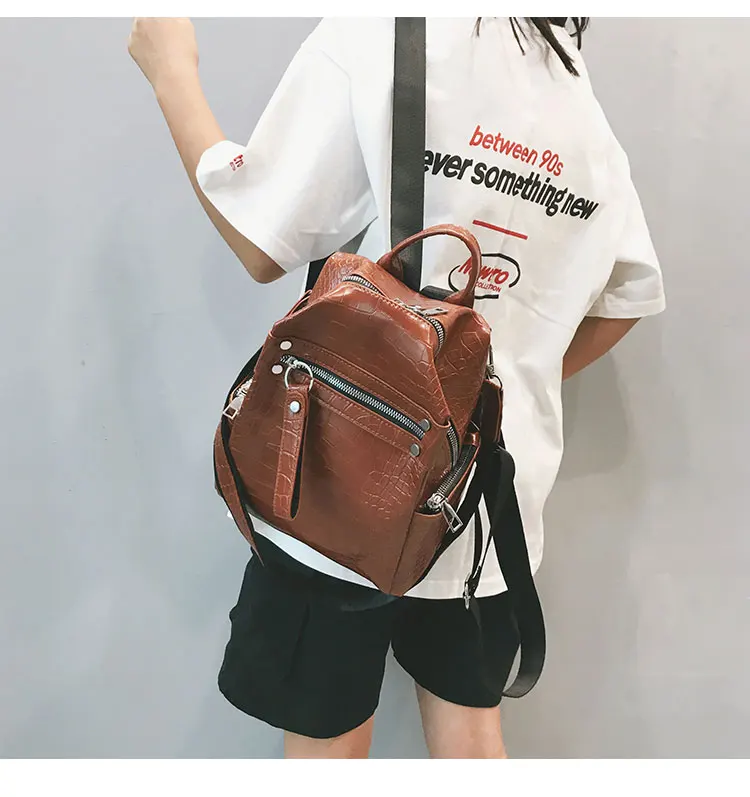 Многофункциональный женский рюкзак аллигатора женские черные кожаные школьные сумки для девочек-подростков Sac A Dos дорожные рюкзаки Горячая