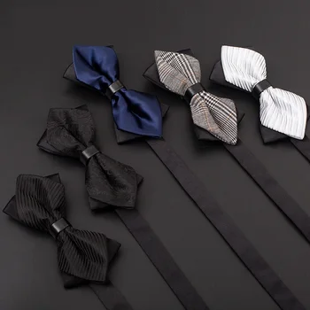 

High Quality 2020 New Fashion Men's Bow Ties Double Fabric Striped Bowtie Party Host Wedding Banquet Butterfly Tie with Gift Box