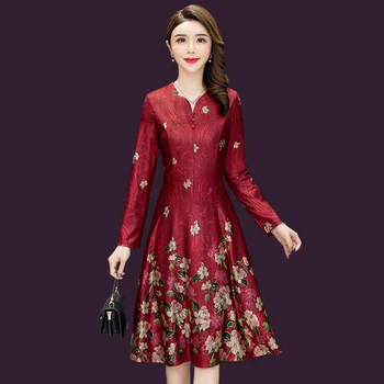 

2020 Autumn New Super Fashion Large Size Exquisite Printed Middle Aged Old Mothers Wearing Wedding Banquet Elegant Female Dress