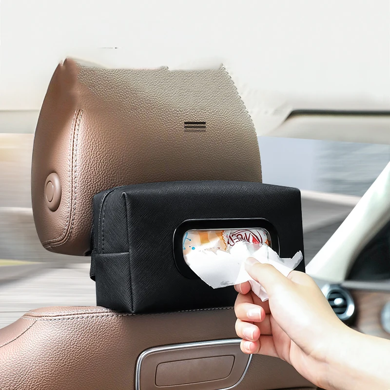 

New Car Tissue Box Holder High Quality Leather Universal Car Armrest Box Headrest Napkins Sun Visor Hanging auto Accessories