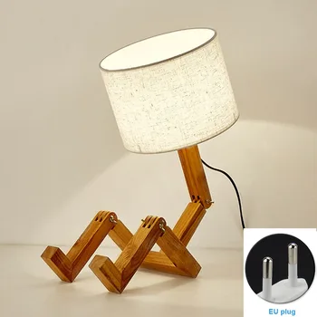 

For Bedroom Living Room Working Nordic Modern LED Table Lamp Flexible E27 Wooden Base Lighting Fixture Study Desk Robot Shaped