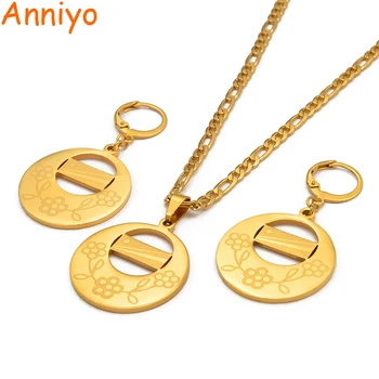 

Anniyo Marshall Islands Flag Jewelry set Flower Pendant Necklaces Earrings Jewellery for Women Gold Color Ethnic Gifts #045221
