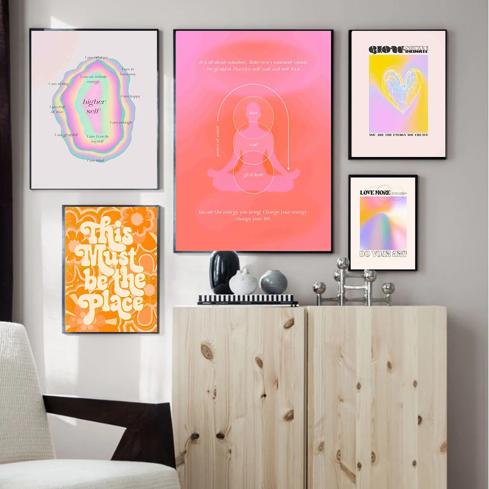 

Abstract Spiritual Retro Posters Grainy Gradient Psychedelic Don’t Overthink Quote Poster Home Decor Canvas Wall Art Prints Gift