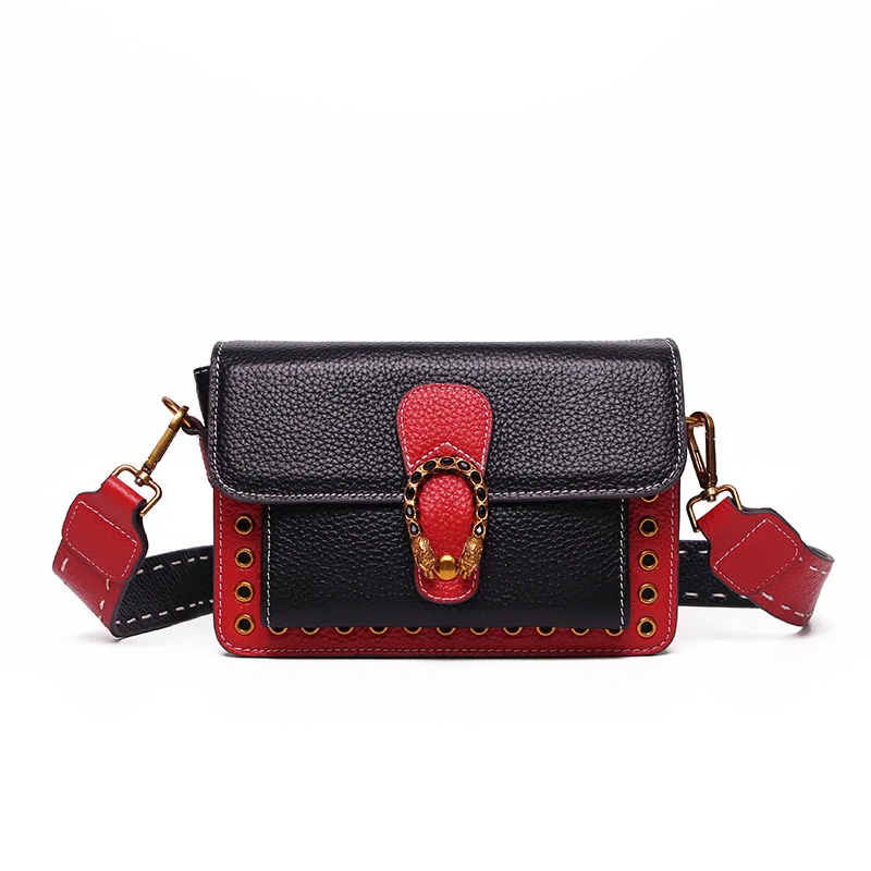 

Bag New Style 2018 Retro INS Super Fire Versatile Shoulder Belt Genuine Leather Full-grain Leather Women's Square Sling Bag