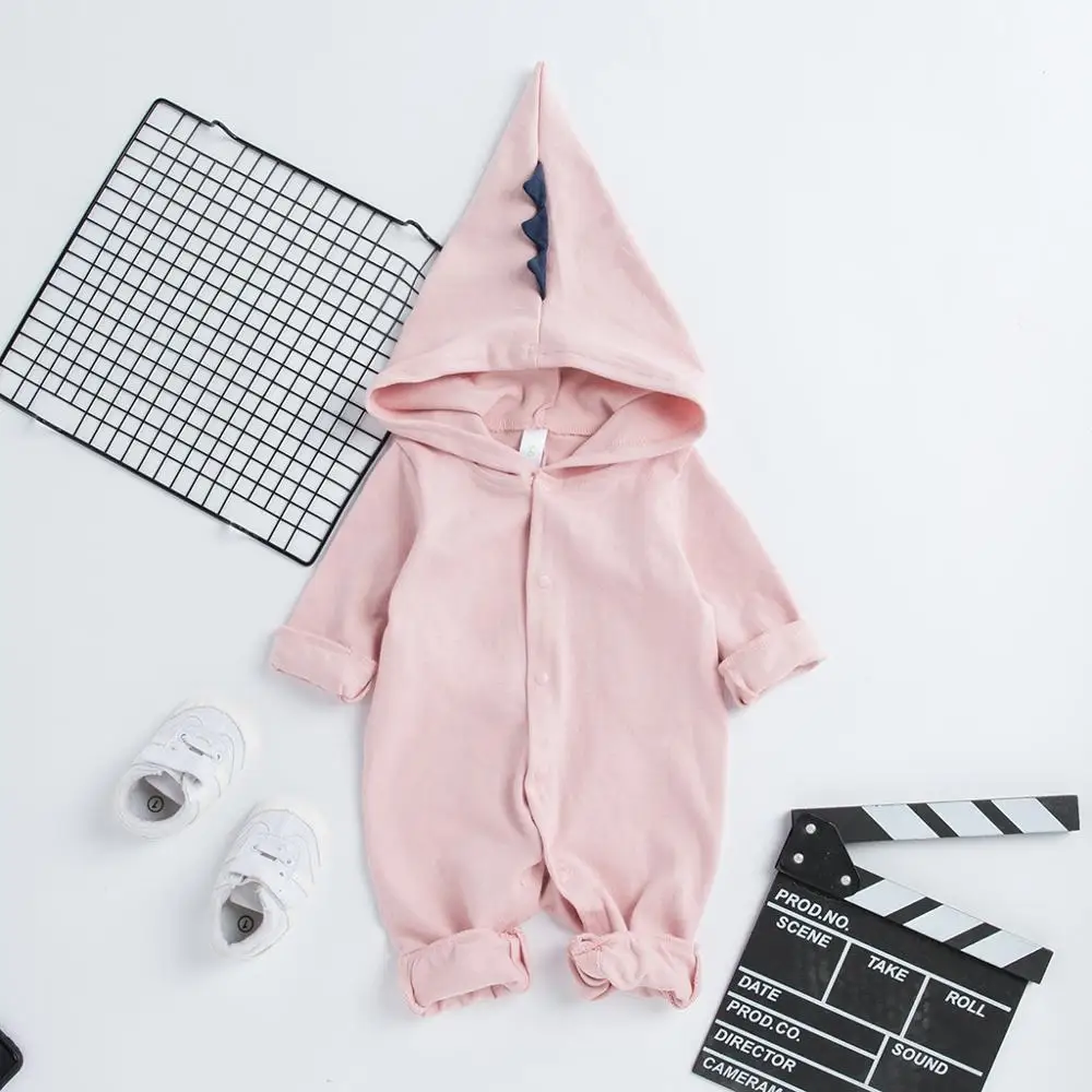baby boy girl 3d dinosaur costume solid pink gray rompers warm spring autumn cotton romper playsuit clothes Christmas Clothes - Цвет: pink