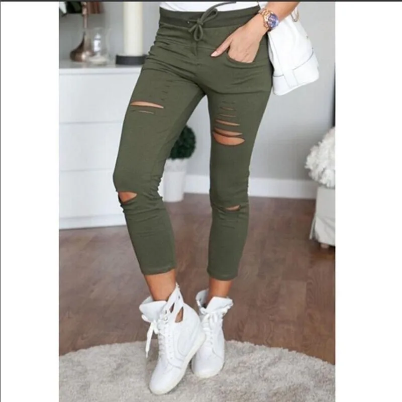 Cut Out Slit Stretch Pants Sexy Women Goth Punk Slashed Ripped Leggings Women Pencil Leggings faux leather leggings