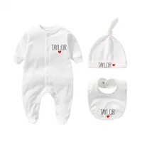 Personalized Newborn Outfit with Hat + Bib clothes set Custom Baby One Piece Bodysuit Set Baby Shower Gift Coming Home Outfit 1
