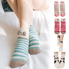 3 пары женских повседневных флисовых носков с объемным рисунком животных, Осень-зима, толстые теплые носки TH36