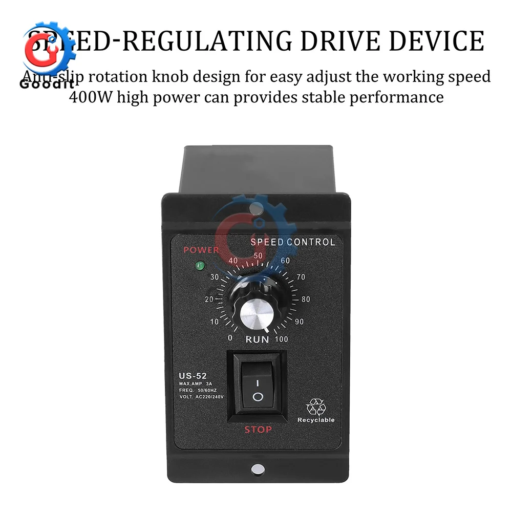 AC 400W 220V US-52 Motor Speed Controller Speed Pinpoint Regulator Forward and Backward 50Hz 60Hz Mini Motor Control Unit