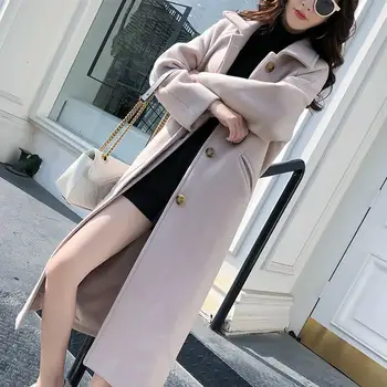 

Elegant Long Women's Coat Casual Single Breasted Pockets Long Outerwear Turn-Down Collar Slim Simple Trench Coats