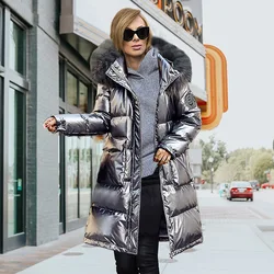2022 new Glossy European and American-Style Mid-Length Thickened Cotton Padded Coat Overcoat Coat Winter  coat women