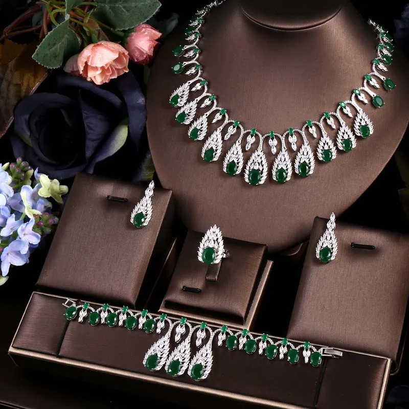 janekelly 4pcs Bridal Zirconia Full Jewelry Sets For Women Party