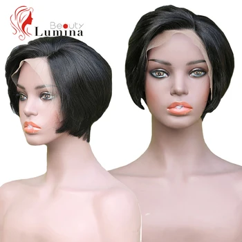 

Pixie Cut Lace Wig Pre Plucked 13x4 Lace Front Wig Remy Brazilian Straight Human Hair Wigs For Women Pixie Cut Bob Wig 150%