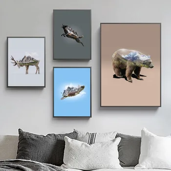 

Abstract Animal Mountain Profile Landscape Wall Art Canvas Painting Nordic Posters And Prints Wall Picture For Living Room Decor