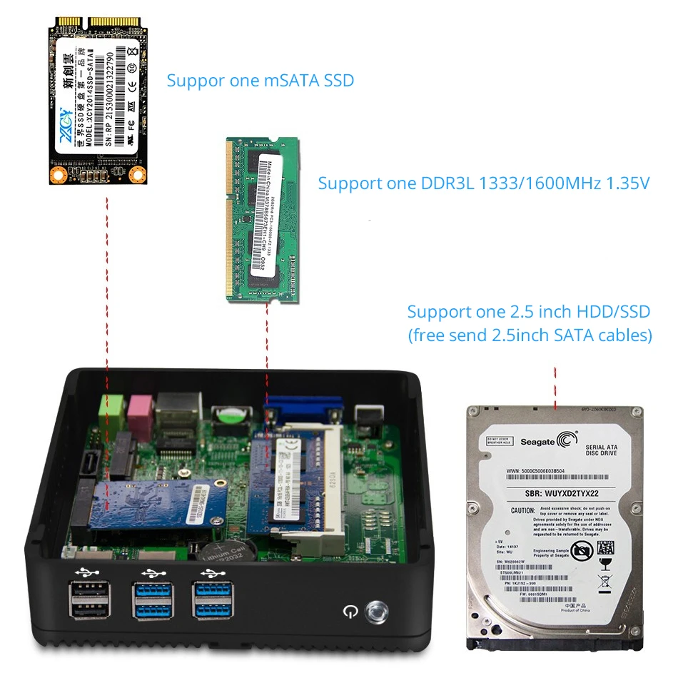 XCY безвентиляторный мини-ПК Intel Pentium 4405U Core i7 компьютер 6USB гигабитный Ethernet Win 10 Linux тонкий клиент настольный компьютер Minipc Micro Nuc