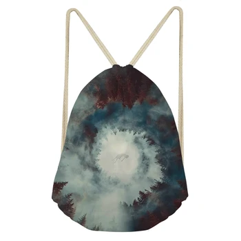 

THIKIN Polyester Drawstring Bag with Beautiful Girls In The Clouds Print Mini Pouch Personalized Girls School Shoulder Bags