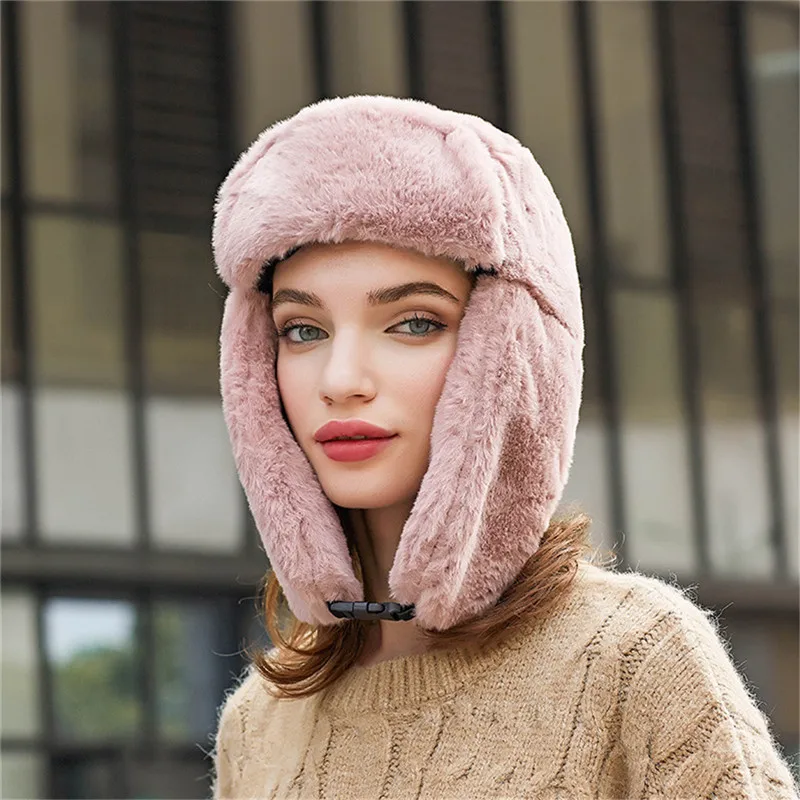 Pink Beanies, зимняя шапка унисекс, зимние шапки, утолщенная шапка, охотничья шапка для мужчин и женщин, ушные наушники с капюшоном, теплая шапка, Шапка-бини O22 - Цвет: Pink